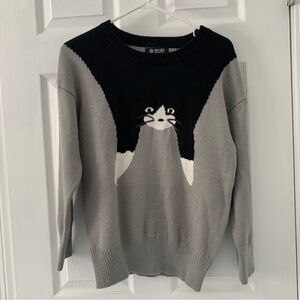 OASAP Black and Gray Cat Sweater